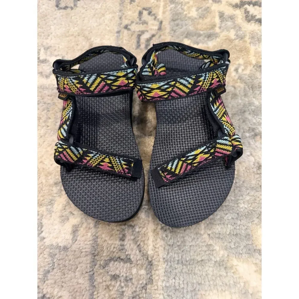 Teva Original Universal Sandal - Black Pink Yellow Blue Kids Sz 12 NEW